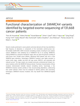 SMARCA4 Variants Identiﬁed by Targeted Exome-Sequencing of 131,668 Cancer Patients