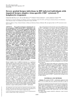 Severe Genital Herpes Infections in HIV-Infected Individuals with Impaired Herpes Simplex Virus-Specific CD8؉ Cytotoxic T Lymphocyte Responses