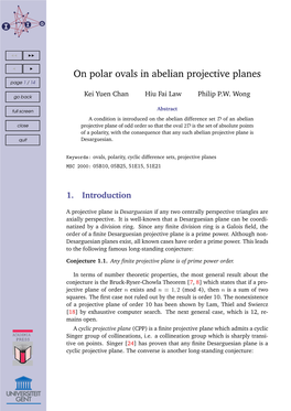 On Polar Ovals in Abelian Projective Planes Page 1 / 14