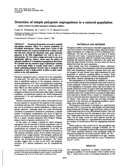 Detection of Simple Polygenic Segregations in a Natural Population (Genetic Variation/Drosophila Melanogaster/Dominance Modifiers) JAMES N