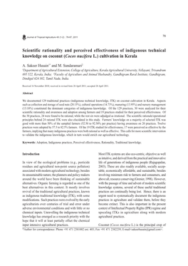 Scientific Rationality and Perceived Effectiveness of Indigenous Technical Knowledge on Coconut (Cocos Nucifera L.) Cultivation in Kerala