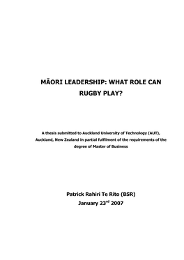Māori Leadership: What Role Can Rugby Play?
