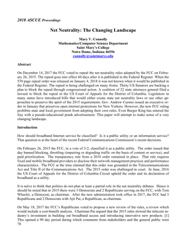 Net Neutrality: the Changing Landscape