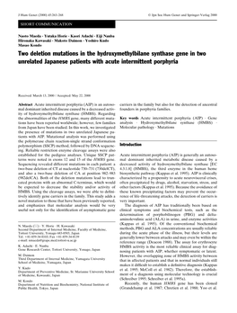 Two Deletion Mutations in the Hydroxymethylbilane Synthase Gene in Two Unrelated Japanese Patients with Acute Intermittent Porphyria