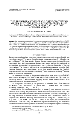 THE TRANSFORMATION of CHLORIDE-CONTAINING GREEN RUST ONE INTO SULPHATED GREEN RUST TWO by OXIDATION in MIXED CI- and Sol- AQUEOUS MEDIA*