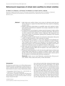 Behavioural Responses of Wheat Stem Sawflies to Wheat Volatiles
