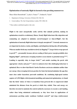 Optimisation of Unsteady Flight in Learned Avian Perching Manoeuvres