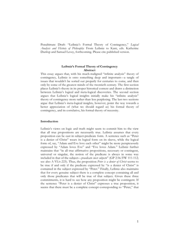 Penultimate Draft: “Leibniz's Formal Theory of Contingency,” Logical