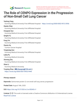 The Role of CENPO Expression in the Progression of Non-Small Cell Lung Cancer