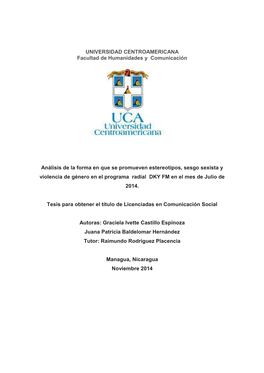 Análisis De La Forma En Que Se Promueven Estereotipos, Sesgo Sexista Y Violencia De Género En El Programa Radial DKY FM En El Mes De Julio De 2014