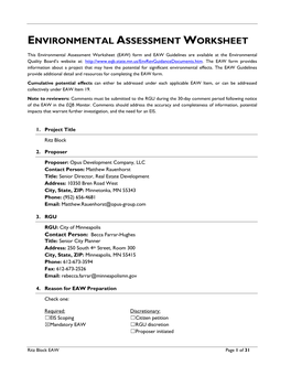 Environmental Assessment Worksheet