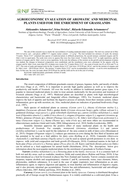 Agroeconomic Evaluation of Aromatic and Medicinal Plants Used for the Enrichment of Grasslands