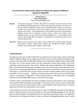 An Overview of Nuclear Power Policy for India in the Context of Additional