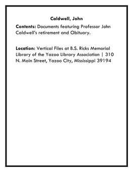 Documents Featuring Professor John Caldwell's Retirement and Obituary