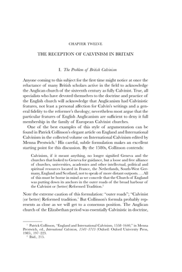 THE RECEPTION of CALVINISM in BRITAIN I. the Problem of British