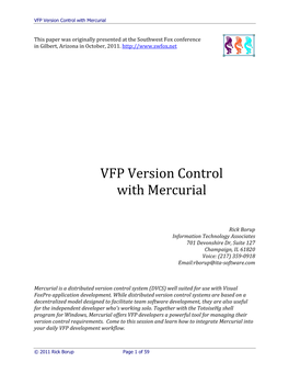 VFP Version Control with Mercurial