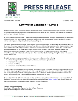 Low Water Condition – Level 1