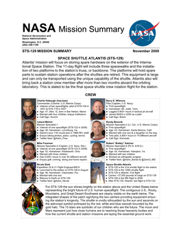 Mission Summary National Aeronautics and Space Administration Washington, D.C