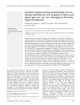 Proposal of Glycocaulis Abyssi Gen. Nov., Sp. Nov., Belonging to the Family Hyphomonadaceae