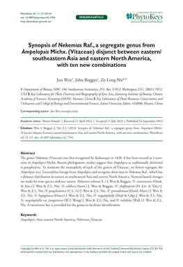 Synopsis of Nekemias Raf., a Segregate Genus from Ampelopsis Michx