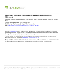 Phylogenetic Analyses of Eriotheca and Related Genera (Bombacoideae, Malvaceae) Author(S) :Marília C