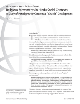 Religious Movements in Hindu Social Contexts: a Study of Paradigms for Contextual “Church” Development