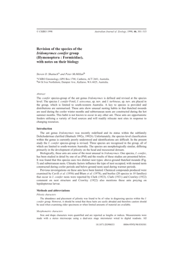 Revision of the Species of the Iridomyrmex Conifer Group (Hymenoptera : Formicidae), with Notes on Their Biology