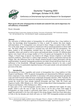 Plant Species Diversity of Homegardens in Humid and Semiarid Cuba and Its Importance for Self-Sufficiency of Households1