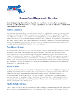 Discover Central Massachusetts Story Ideas