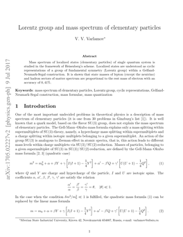 Lorentz Group and Mass Spectrum of Elementary Particles