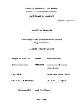 İnformasiya-Axtarış Sistemlərinin Arxitekturasının Tədqiqi ” Mövzusundа