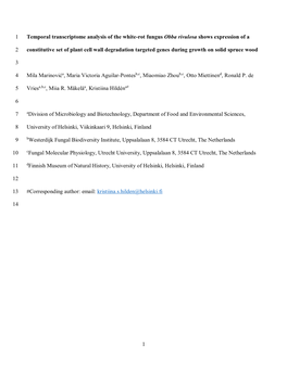1 Temporal Transcriptome Analysis of the White-Rot Fungus Obba Rivulosa Shows Expression of A