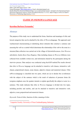 CLITIC in WEWEWA LANGUAGE Abstract