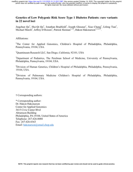Genetics of Low Polygenic Risk Score Type 1 Diabetes Patients: Rare Variants in 22 Novel Loci
