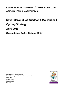 Royal Borough of Windsor & Maidenhead Cycling Strategy 2016