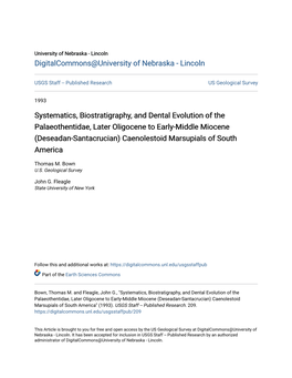 Deseadan-Santacrucian) Caenolestoid Marsupials of South America