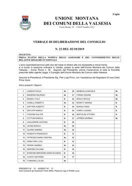 Nomina Degli Assessori E Conferimento Deleghe