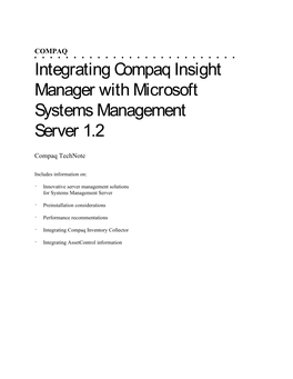 Integrating Compaq Insight Manager with Microsoft Systems Management Server 1.2
