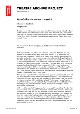 Theatre Archive Project: Interview with Jean Gaffin