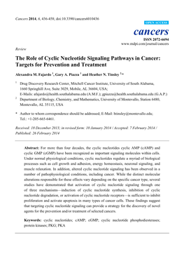 The Role of Cyclic Nucleotide Signaling Pathways in Cancer: Targets for Prevention and Treatment