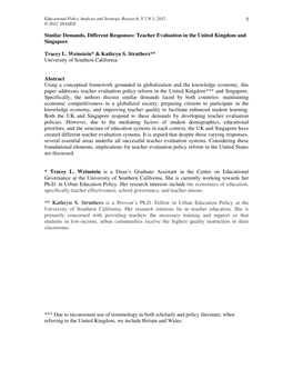 Teacher Evaluation in the United Kingdom and Singapore Tracey L. Weinstein* & Kathry