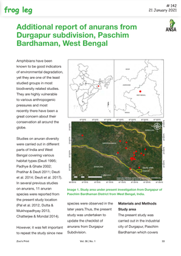 Additional Report of Anurans from Durgapur Subdivision, Paschim Bardhaman, West Bengal