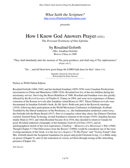 How I Know God Answers Prayer by Rosalind Goforth Text