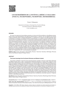 Los Hemeróbidos De La Península Ibérica Y Baleares (Insecta, Neuropterida, Neuroptera: Hemerobiidae)