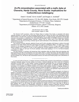 Zn-Pb Mineralization Associated with a Mafic Dyke at Cheverie, Hants County, Nova Scotia: Implications for Carboniferous Metallogeny