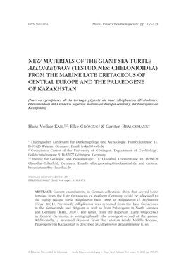 New Materials of the Giant Sea Turtle Allopleuron (Testudines: Chelonioidea) from the Marine Late Cretaceous of Central Europe and the Palaeogene of Kazakhstan