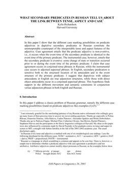 What Secondary Predicates in Russian Can Tell Us About the Link Between Tense, Aspect and Case*