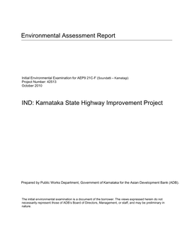 Environmental Assessment Report IND: Karnataka State Highway Improvement Project