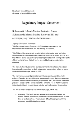 Subantarctic Islands Marine Protected Areas: Subantarctic Islands Marine Reserves Bill and Accompanying Fisheries Act Measures