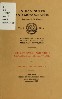 Pottery Types and Their Sequence in El Salvador
